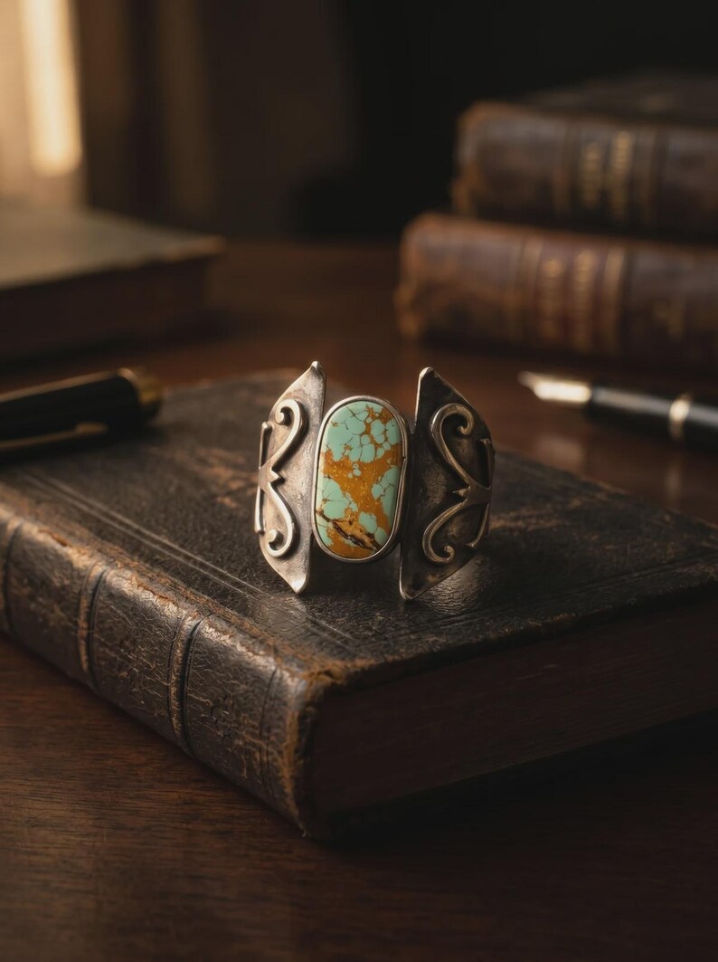 Anillo de turquesa de plata de ley 925, anillo llamativo de filigrana hecho a mano, anillo bohemio de piedra natural para mujer, regalo de joyería artesanal Telkari imagen 3