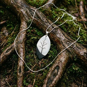 Tree of Life Necklace 925 Sterling Silver and Ebony Wood, Handmade Hand Sawn Pendant for Women, Nature Wood Jewelry, Artisan Gift image 8