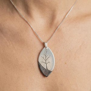 Tree of Life Necklace 925 Sterling Silver and Ebony Wood, Handmade Hand Sawn Pendant for Women, Nature Wood Jewelry, Artisan Gift image 3