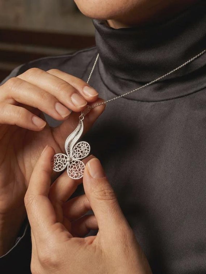 Trinity Pendant Necklace 925 Sterling Silver, Handmade Filigree Telkari Necklace for Women, Faith Hope Love Jewelry, Artisan Gift image 3