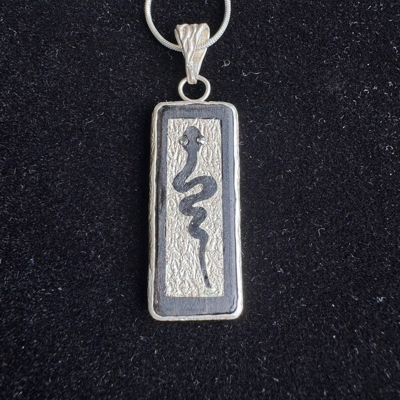 Snake Pendant Necklace 925 Sterling Silver and Ebony Wood, Handmade Serpent Necklace for Women, Hand Sawn Wood Jewelry, Artisan Gift image 9
