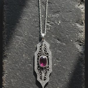 Turmalinhalsband 925 sterlingsilver, handgjort filigranhänge för kvinnor, halsband med natursten, hantverksmässiga Telkari-smycken bild 1