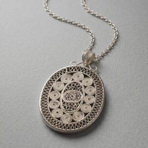 Large Filigree Pendant Necklace 925 Sterling Silver, Handmade Telkari Statement Necklace for Women, Anatolian Artisan Jewelry Gift image 4