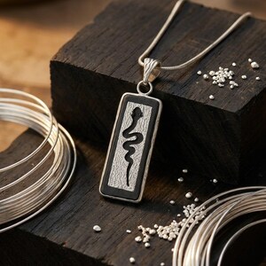 Snake Pendant Necklace 925 Sterling Silver and Ebony Wood, Handmade Serpent Necklace for Women, Hand Sawn Wood Jewelry, Artisan Gift image 4