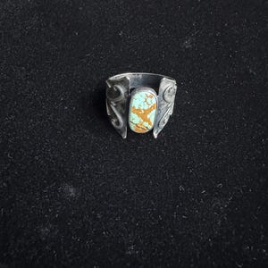 Anillo de turquesa de plata de ley 925, anillo llamativo de filigrana hecho a mano, anillo bohemio de piedra natural para mujer, regalo de joyería artesanal Telkari imagen 4