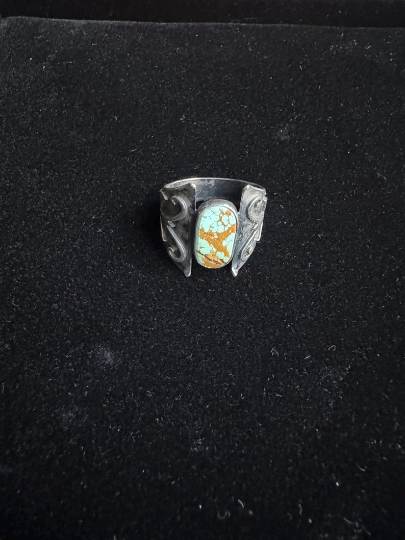 Anillo de turquesa de plata de ley 925, anillo llamativo de filigrana hecho a mano, anillo bohemio de piedra natural para mujer, regalo de joyería artesanal Telkari imagen 4