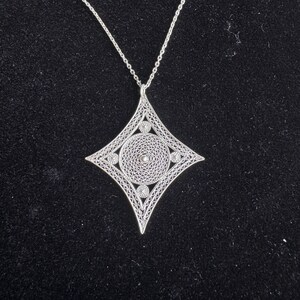 Sterling Silver Filigree Necklace, Handmade 925 Silver Pendant Necklace for Women, Lace Telkari Necklace, Elegant Artisan Jewelry Gift image 4