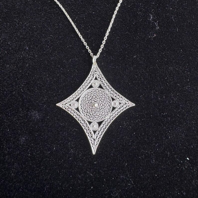 Sterling Silver Filigree Necklace, Handmade 925 Silver Pendant Necklace for Women, Lace Telkari Necklace, Elegant Artisan Jewelry Gift image 4