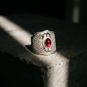 Tourmaline Statement Ring 925 Sterling Silver, Handmade Filigree Wide Band Ring for Women, Natural Gemstone Jewelry, Artisan Gift image 4