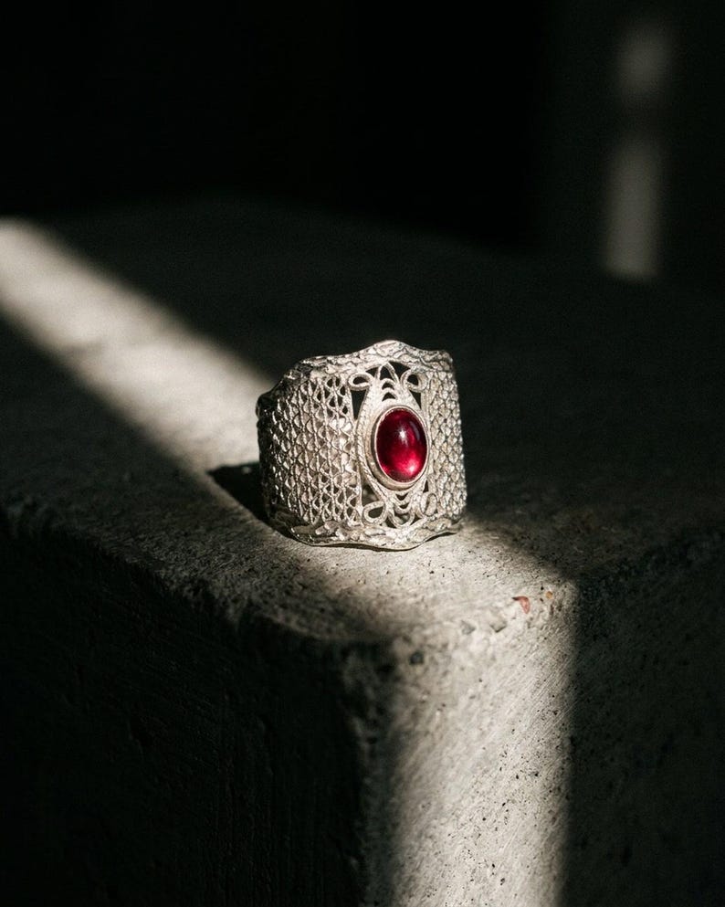 Tourmaline Statement Ring 925 Sterling Silver, Handmade Filigree Wide Band Ring for Women, Natural Gemstone Jewelry, Artisan Gift image 4
