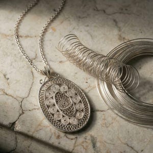 Large Filigree Pendant Necklace 925 Sterling Silver, Handmade Telkari Statement Necklace for Women, Anatolian Artisan Jewelry Gift image 5