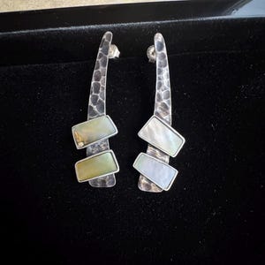 Mother of Pearl Earrings Sterling Silver, Handmade Oxidized Drop Earrings for Women, White Shell Dangle Earrings, Artisan Jewelry Gift image 6