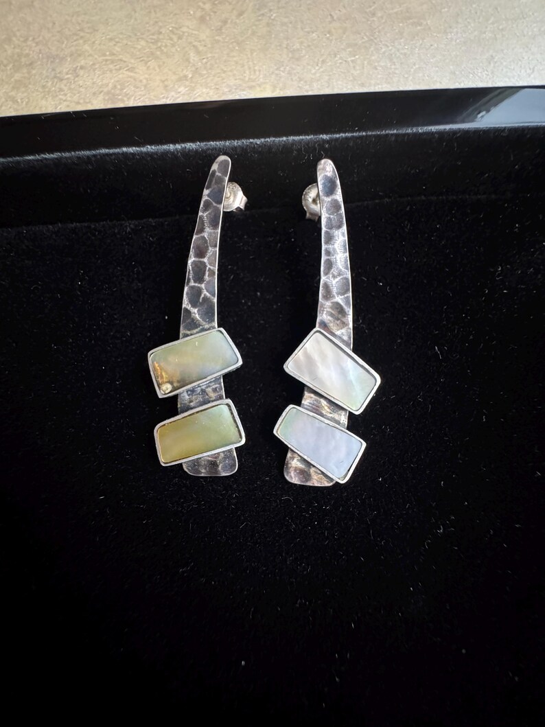Mother of Pearl Earrings Sterling Silver, Handmade Oxidized Drop Earrings for Women, White Shell Dangle Earrings, Artisan Jewelry Gift image 6