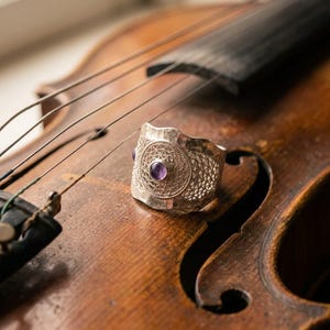 Purple Amethyst Statement Ring 925 Sterling Silver, Handmade Filigree Telkari Band for Women, February Birthstone Artisan Jewelry image 6