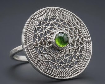 Turmalinring aus 925er Sterlingsilber, handgefertigter Ring mit filigranem, organischem Design, Natursteinring für Damen, einzigartiges Schmuckgeschenk