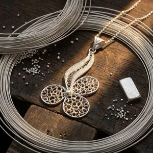 Trinity Pendant Necklace 925 Sterling Silver, Handmade Filigree Telkari Necklace for Women, Faith Hope Love Jewelry, Artisan Gift image 5