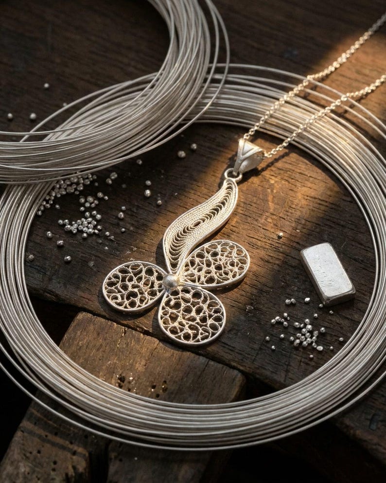 Trinity Pendant Necklace 925 Sterling Silver, Handmade Filigree Telkari Necklace for Women, Faith Hope Love Jewelry, Artisan Gift image 5