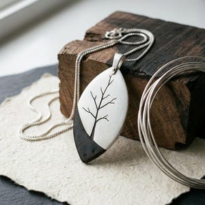 Tree of Life Necklace 925 Sterling Silver and Ebony Wood, Handmade Hand Sawn Pendant for Women, Nature Wood Jewelry, Artisan Gift image 5
