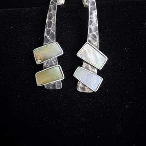 Mother of Pearl Earrings Sterling Silver, Handmade Oxidized Drop Earrings for Women, White Shell Dangle Earrings, Artisan Jewelry Gift image 7