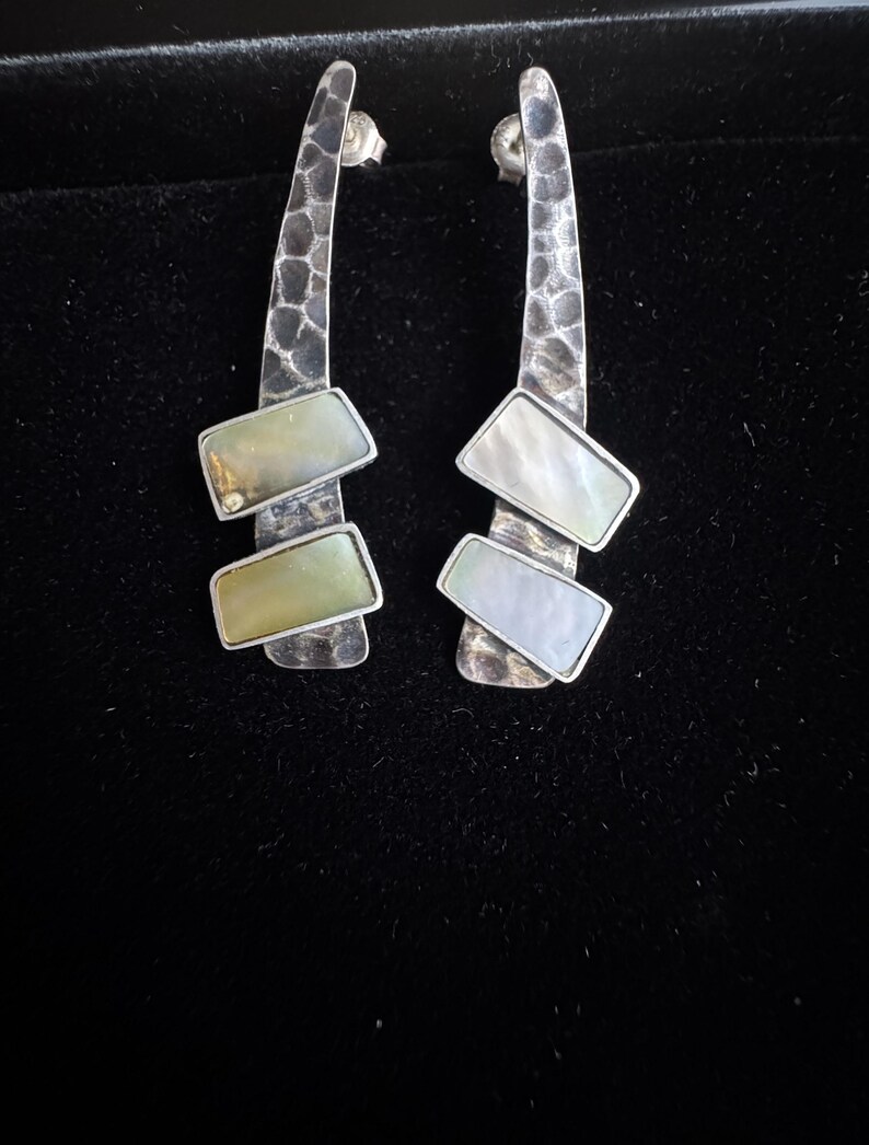 Mother of Pearl Earrings Sterling Silver, Handmade Oxidized Drop Earrings for Women, White Shell Dangle Earrings, Artisan Jewelry Gift image 7