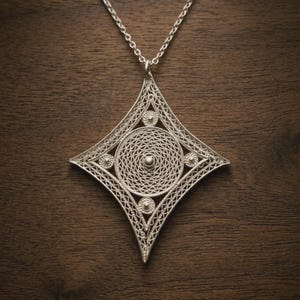 Sterling Silver Filigree Necklace, Handmade 925 Silver Pendant Necklace for Women, Lace Telkari Necklace, Elegant Artisan Jewelry Gift image 2