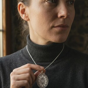 Large Filigree Pendant Necklace 925 Sterling Silver, Handmade Telkari Statement Necklace for Women, Anatolian Artisan Jewelry Gift image 3