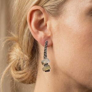 Mother of Pearl Earrings Sterling Silver, Handmade Oxidized Drop Earrings for Women, White Shell Dangle Earrings, Artisan Jewelry Gift image 2