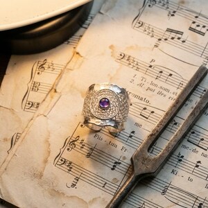 Purple Amethyst Statement Ring 925 Sterling Silver, Handmade Filigree Telkari Band for Women, February Birthstone Artisan Jewelry image 8