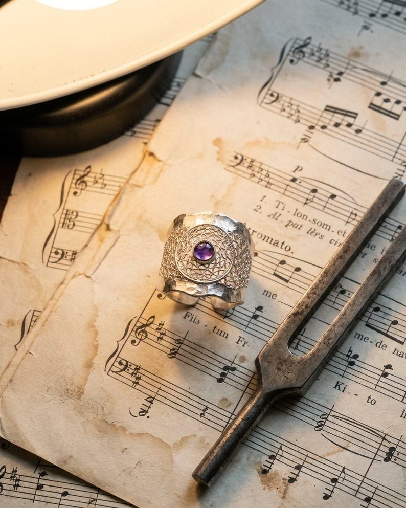 Purple Amethyst Statement Ring 925 Sterling Silver, Handmade Filigree Telkari Band for Women, February Birthstone Artisan Jewelry image 8