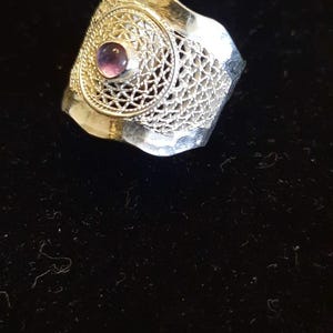 Purple Amethyst Statement Ring 925 Sterling Silver, Handmade Filigree Telkari Band for Women, February Birthstone Artisan Jewelry image 10