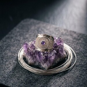 Purple Amethyst Statement Ring 925 Sterling Silver, Handmade Filigree Telkari Band for Women, February Birthstone Artisan Jewelry image 5