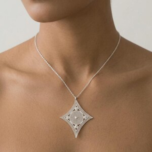 Sterling Silver Filigree Necklace, Handmade 925 Silver Pendant Necklace for Women, Lace Telkari Necklace, Elegant Artisan Jewelry Gift image 3
