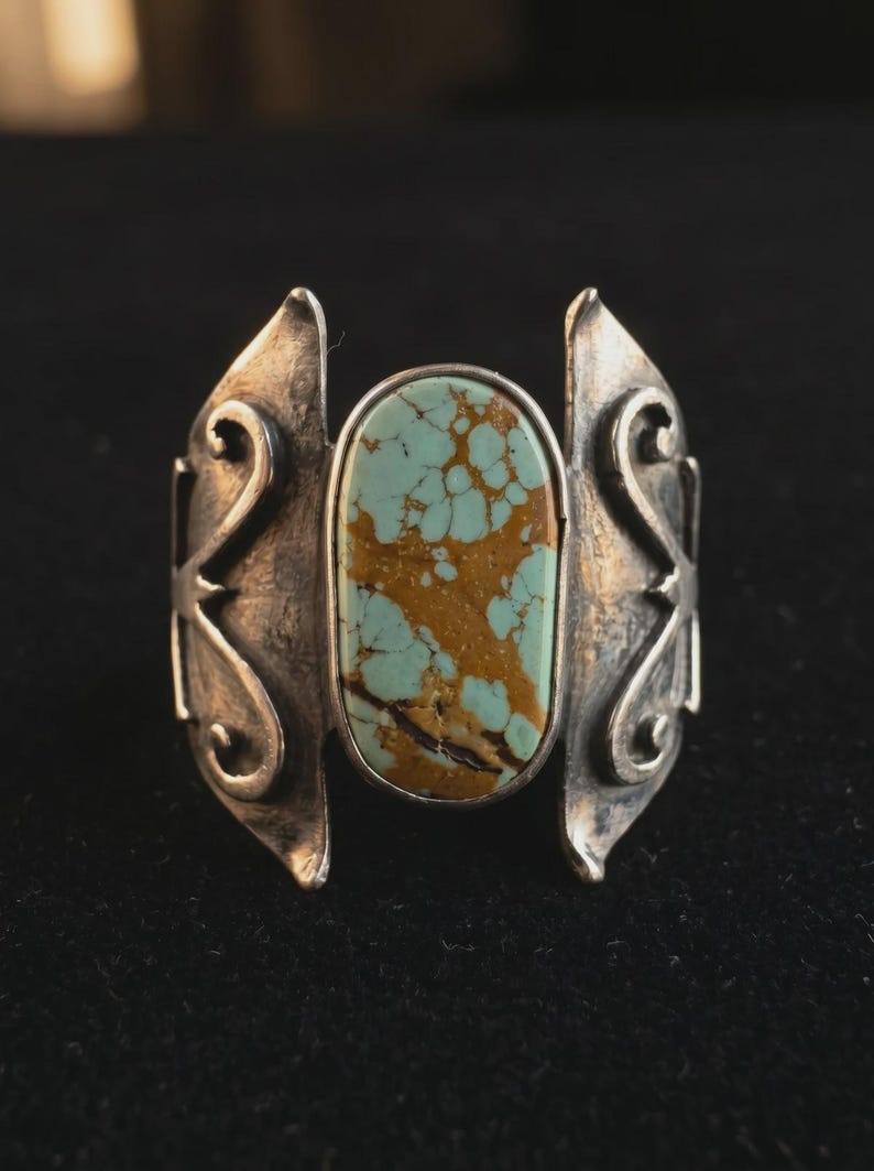 Anillo de turquesa de plata de ley 925, anillo llamativo de filigrana hecho a mano, anillo bohemio de piedra natural para mujer, regalo de joyería artesanal Telkari imagen 2