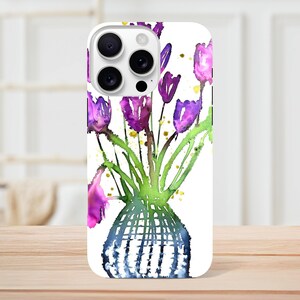Springtime Tulip Phone Case - Abstract Pink & Purple Floral Art - Tough Protective Case for iPhone
