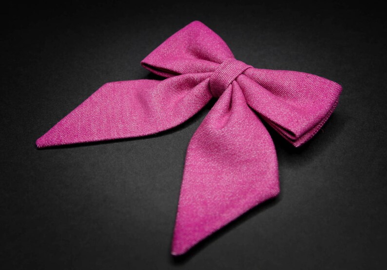 Gift for her Pink brooch Denim woman bow tie Summer accessory