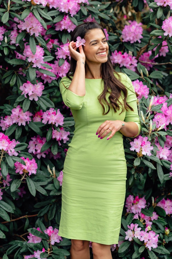 Green Midi Dress Long Sleeve Dress 