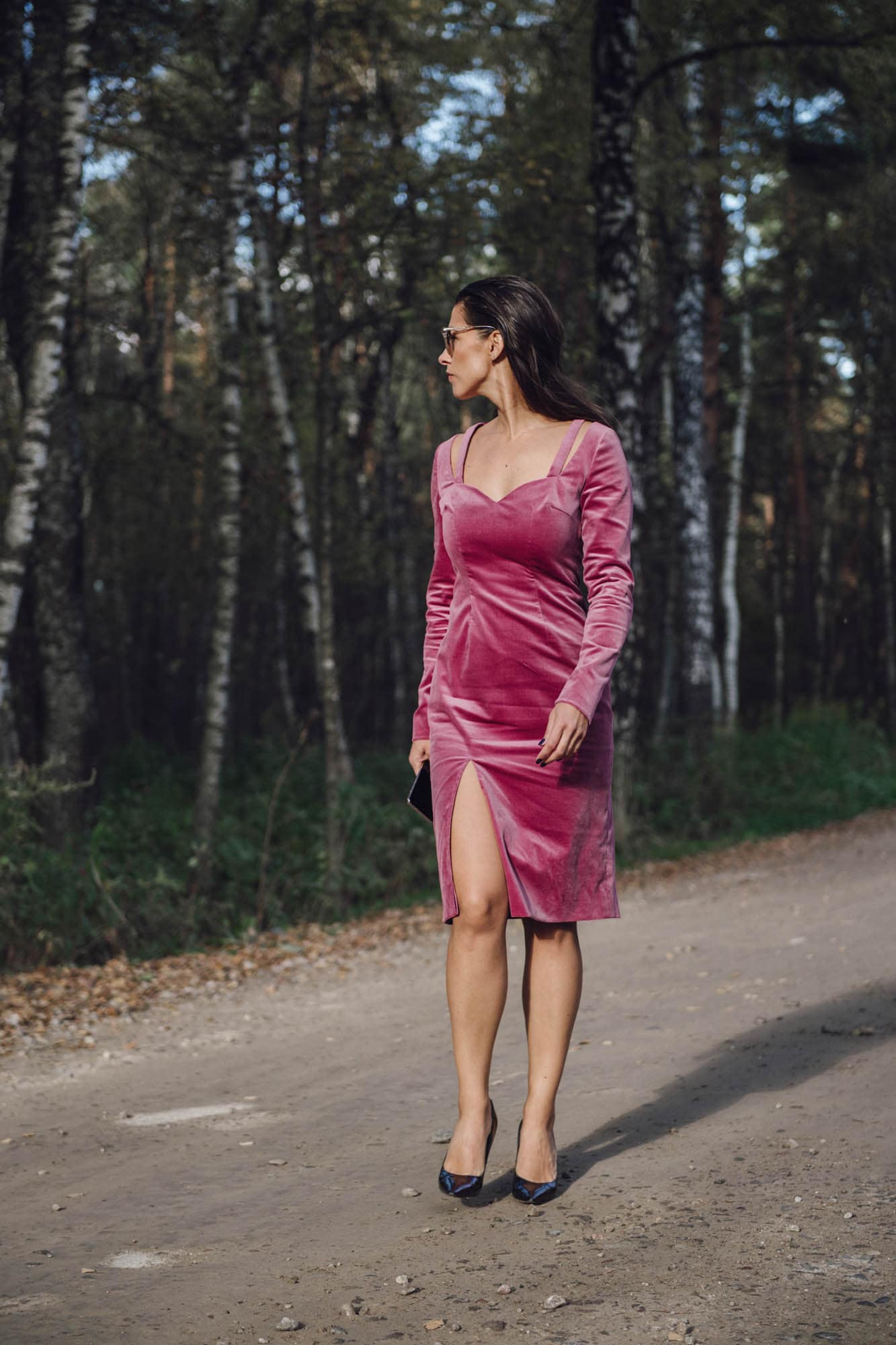 pink velvet midi dress