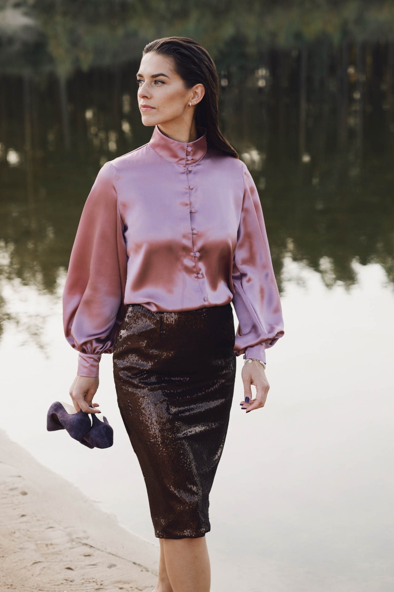 Dusty Rose Blouse Silk Elegant Puff 