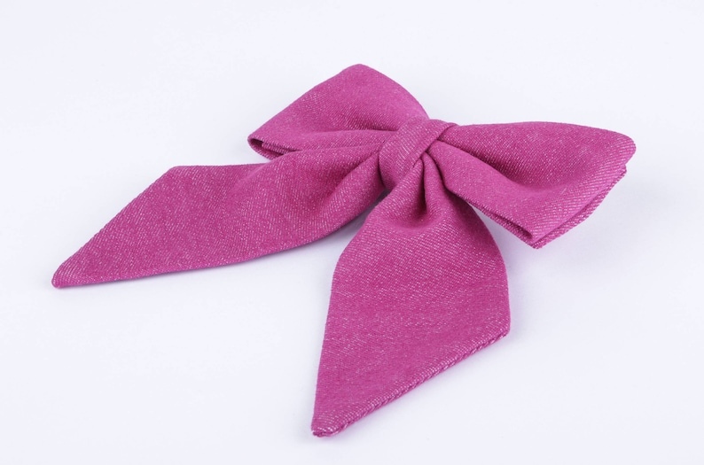 Gift for her Pink brooch Denim woman bow tie Summer accessory