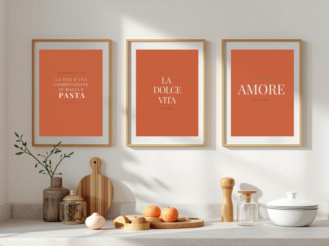 italian kitchen wall decor | kitchen wall art set of... Italian Kitchen Wall Art Set, La Dolce Vita Amore Prints (digital ...