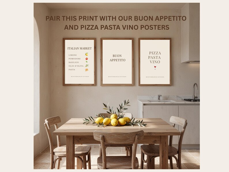 Italian Market Poster, Mediterranean Kitchen Wall Art, Food Ingredients ...