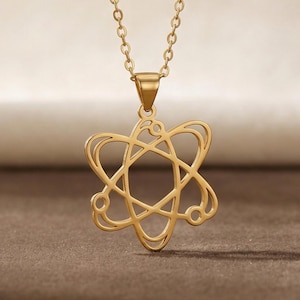 Atom Necklace | 925 Sterling Silver Gold Plated | Minimalist Science Jewelry | Meaningful Gift