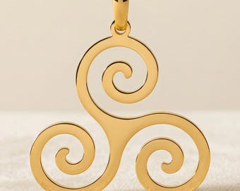Triskelion Necklace | 925 Sterling Silver Gold Plated | Celtic Spiral Symbol Minimalist | Meaningful Spiritual Gift