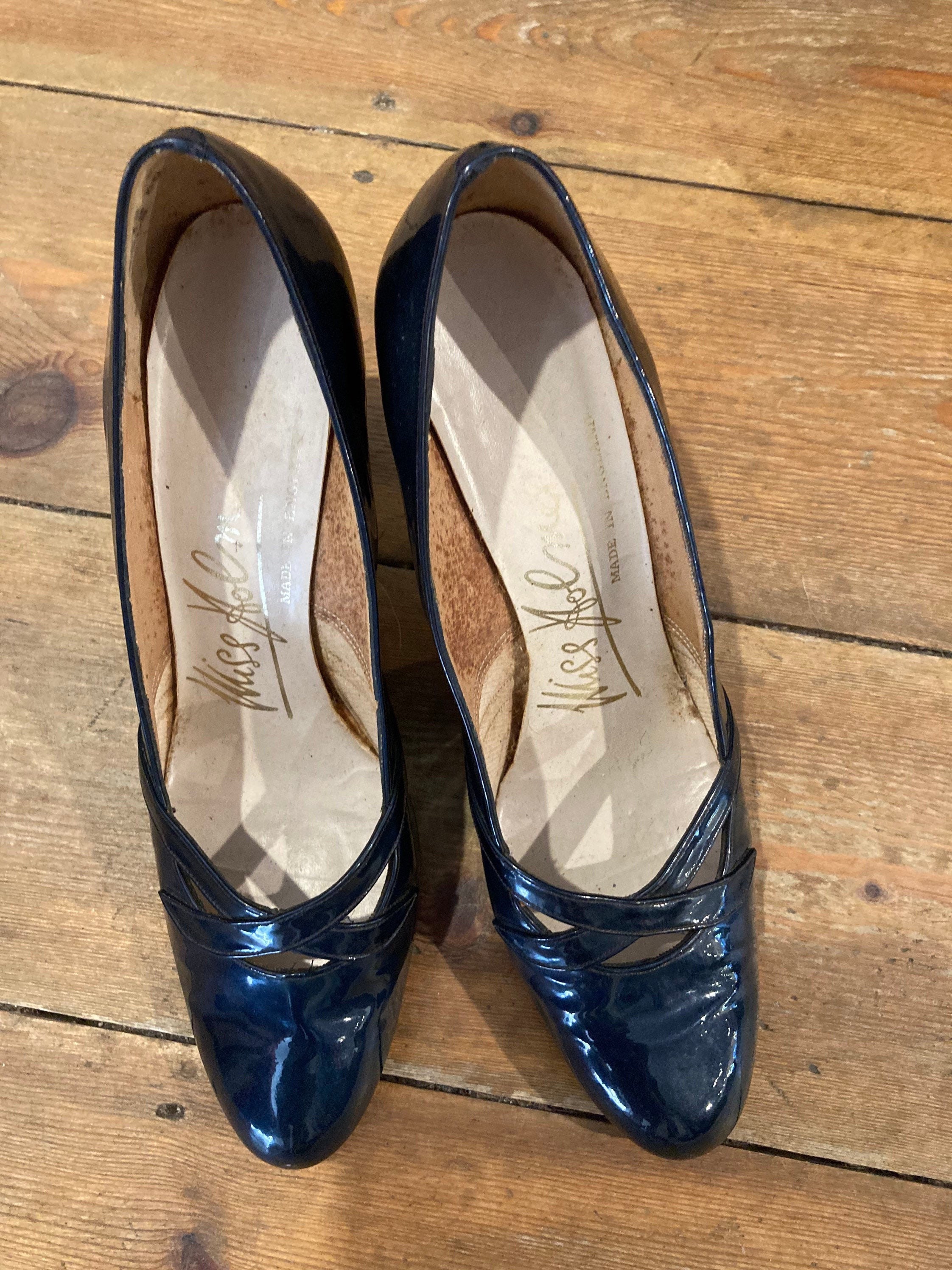 Miss Holmes Vintage 1960s Navy Patent Leather Round Toe