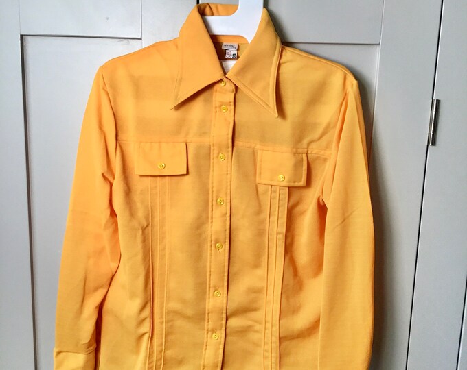 Vintage 1970s 70s Canary Yellow Dagger Collar Shirt Button Down L 14
