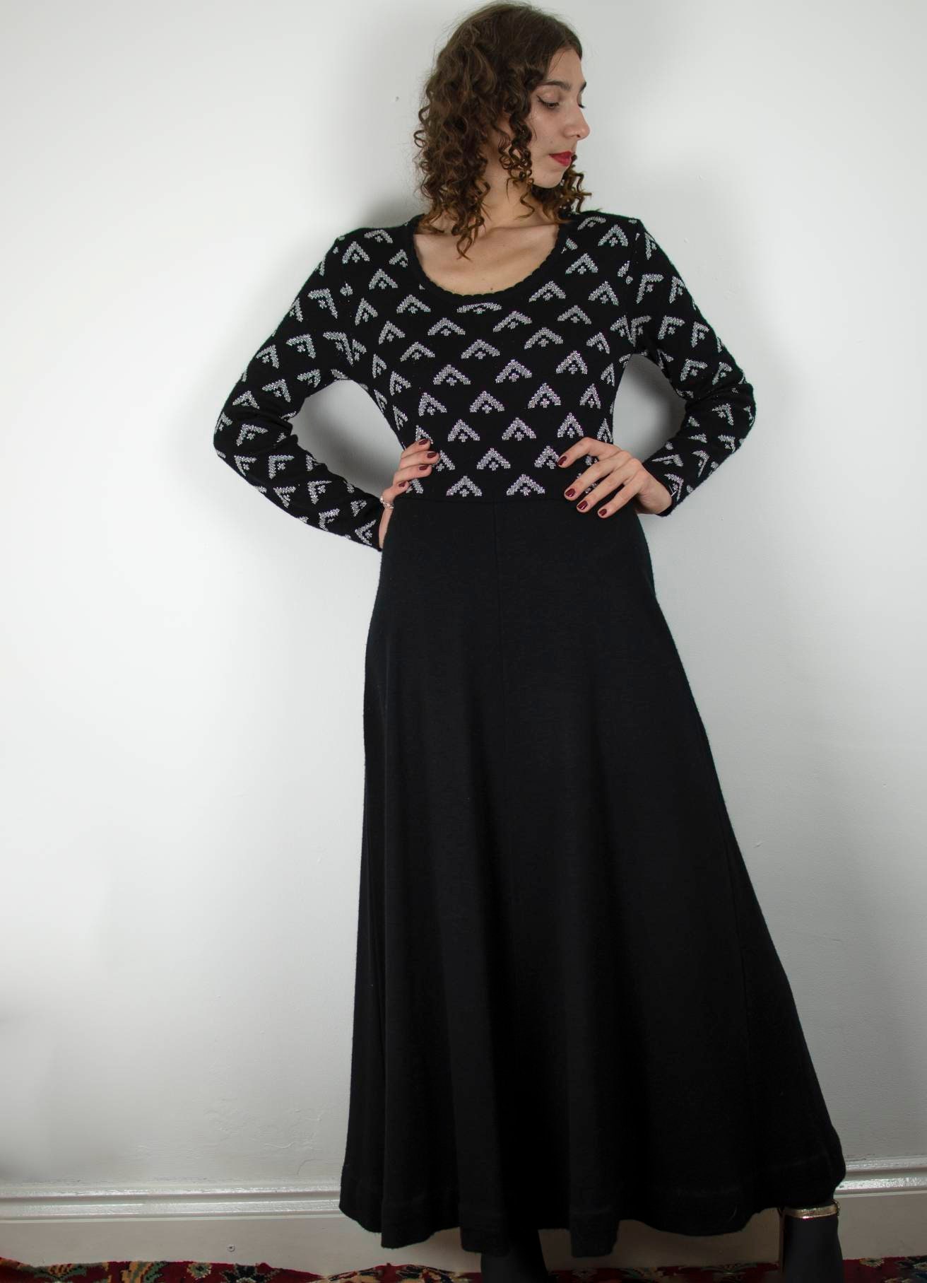 Image of Vintage S S St Michael Lurex Knit Maxi Dress M