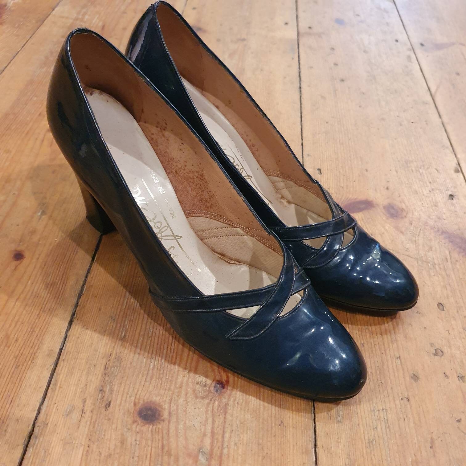 Miss Holmes Vintage 1960s Navy Patent Leather Round Toe