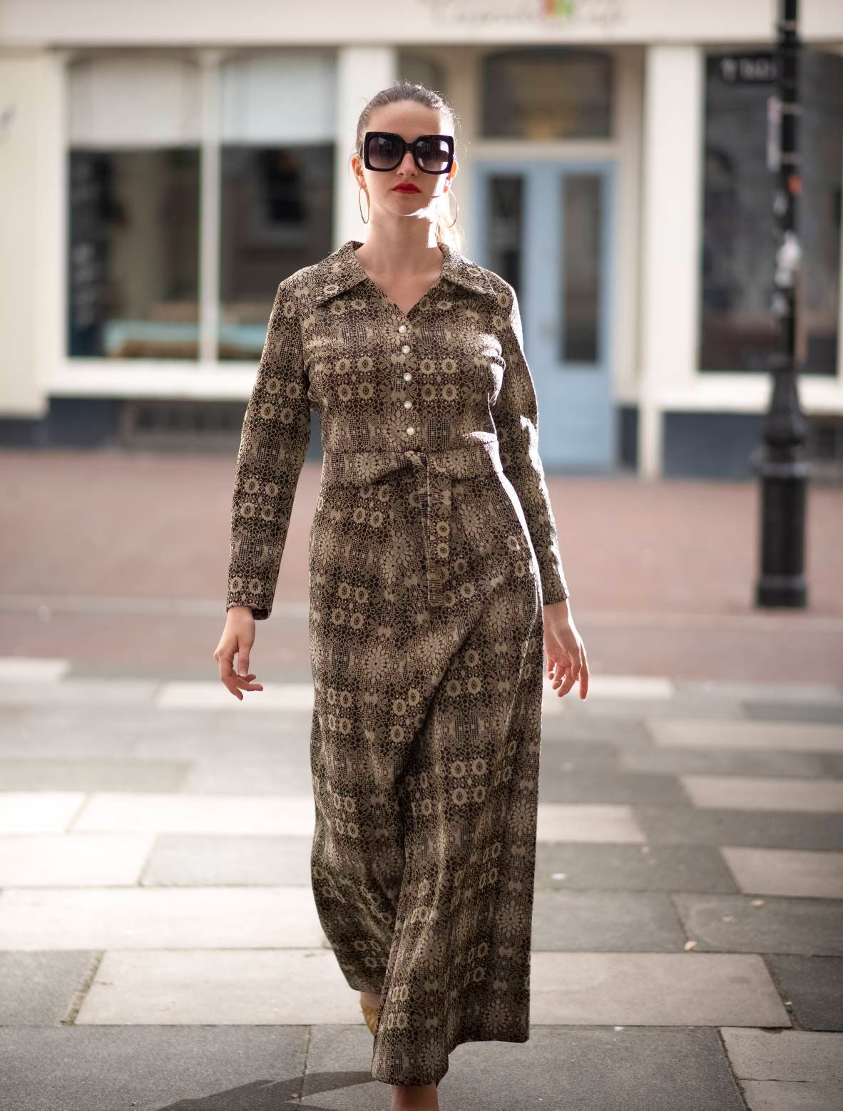 Image of Cute Vintage S S Black & Gold Lurex Daisy Glitter Jersey Jacket/ Top Long Maxi Skirt M S