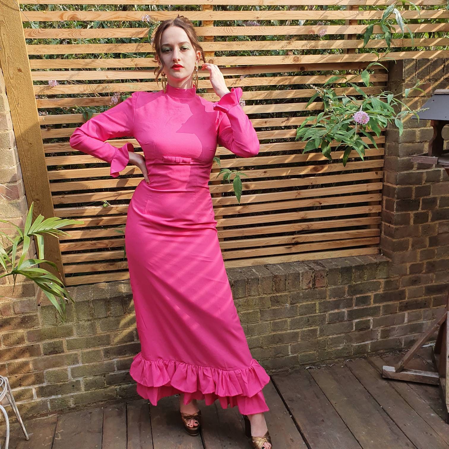 hot pink long ruffle skirt