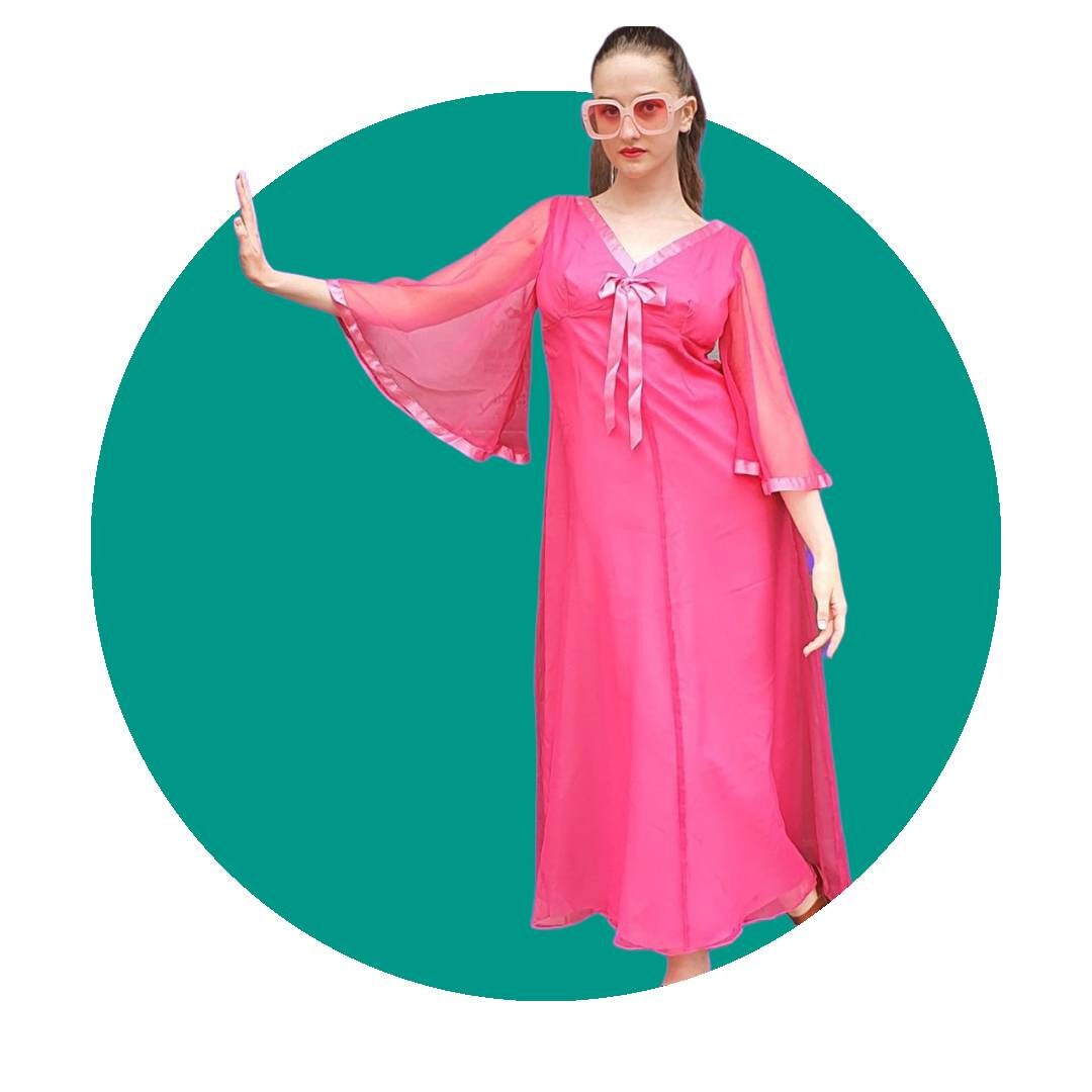 pink floaty dress with sleeves Big sale 